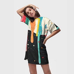 Футболка женская длинная Разноцветные капли текстура, цвет: 3D-принт — фото 2