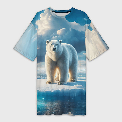 Женская длинная футболка Полярный медведь на льдине / 3D-принт – фото 1