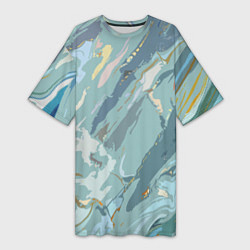 Футболка женская длинная Холодный голубой абстракция, цвет: 3D-принт