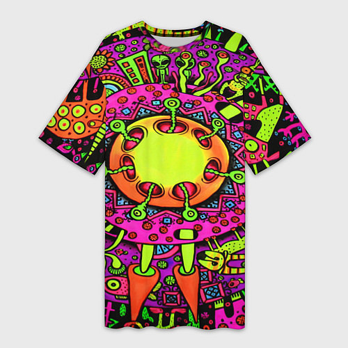 Женская длинная футболка Кислотные грибы оптические / 3D-принт – фото 1