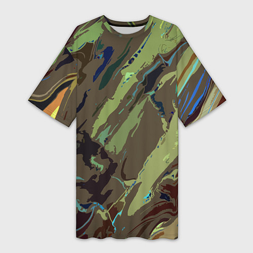 Женская длинная футболка Абстракция тон хаки / 3D-принт – фото 1