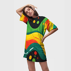 Футболка женская длинная Желто-зеленая краска текстура, цвет: 3D-принт — фото 2