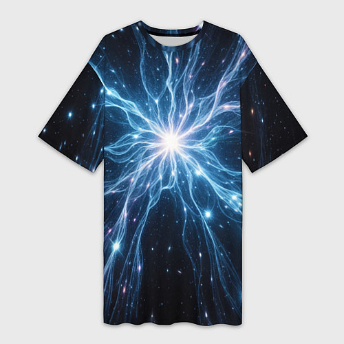 Женская длинная футболка Всплеск света и звезды - космическая абстракция / 3D-принт – фото 1