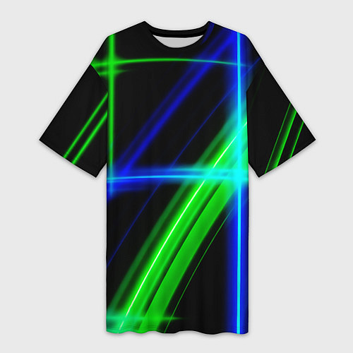 Женская длинная футболка Color blue black green / 3D-принт – фото 1