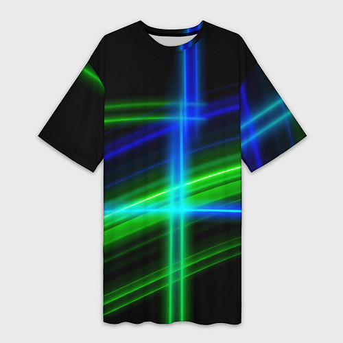 Женская длинная футболка Color blue black green / 3D-принт – фото 1