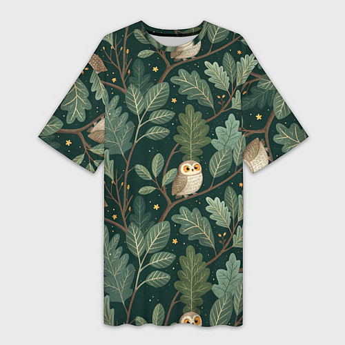 Женская длинная футболка Совы в лесу / 3D-принт – фото 1