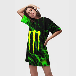 Футболка женская длинная Monster energy flame green, цвет: 3D-принт — фото 2