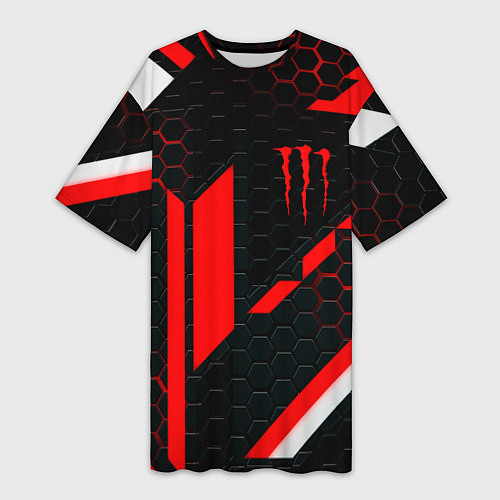 Женская длинная футболка Monster energy sport geometry / 3D-принт – фото 1