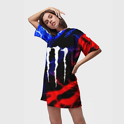 Футболка женская длинная Monster energy молнии неон, цвет: 3D-принт — фото 2