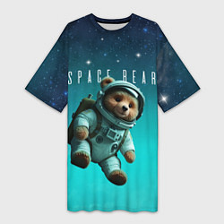 Футболка женская длинная Мишка в космосе на фоне звезд, цвет: 3D-принт