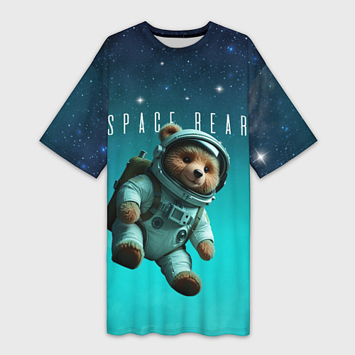 Женская длинная футболка Мишка в космосе на фоне звезд / 3D-принт – фото 1