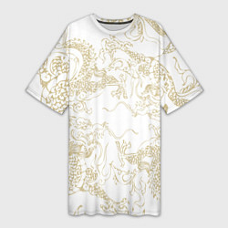 Женская длинная футболка Золотой дракон в виде узора на белом