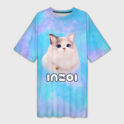 Футболка женская длинная Inzoi кошечка и логотип игры, цвет: 3D-принт