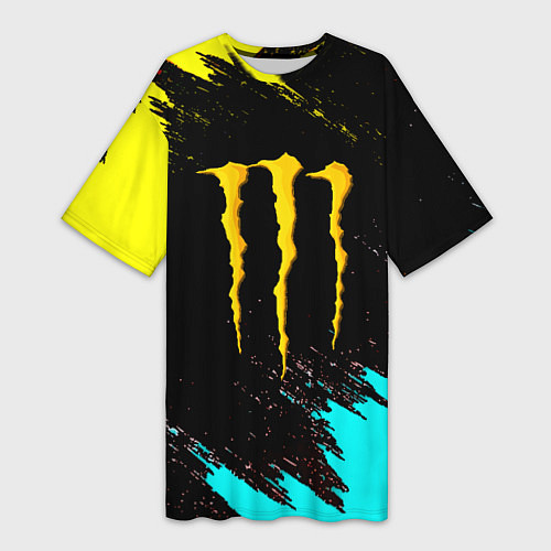 Женская длинная футболка Monster energy краски текстура / 3D-принт – фото 1