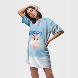 Футболка женская длинная Inzoi котик и облачка, цвет: 3D-принт — фото 2