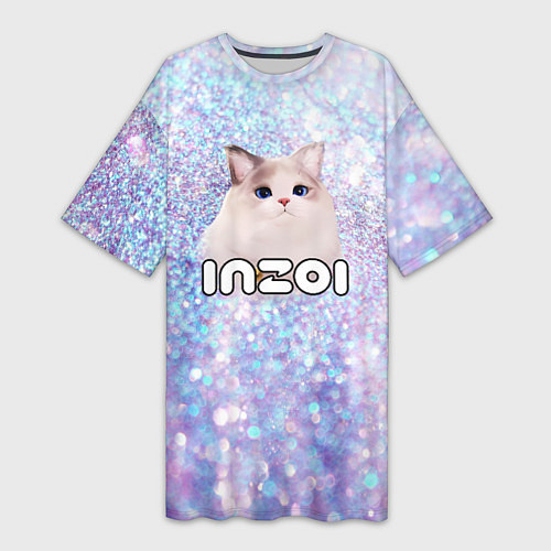 Женская длинная футболка Inzoi белые блестки / 3D-принт – фото 1