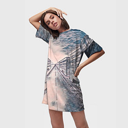 Футболка женская длинная Сумрачный город, цвет: 3D-принт — фото 2