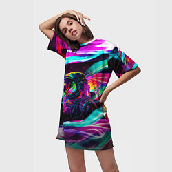 Футболка женская длинная Космический неон, цвет: 3D-принт — фото 2