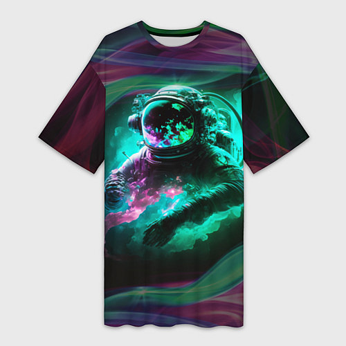 Женская длинная футболка Космонавт неоновая дымка / 3D-принт – фото 1