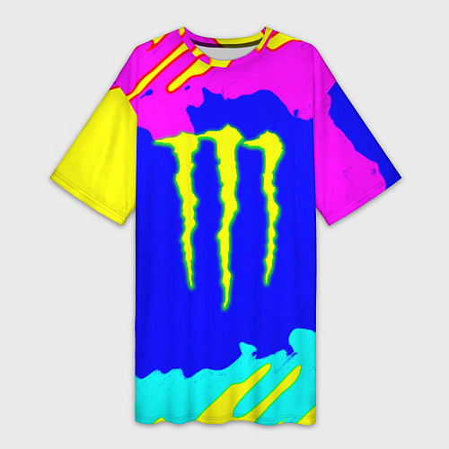 Женская длинная футболка Monster energy краски цветные / 3D-принт – фото 1