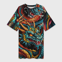 Футболка женская длинная Татуировка дракона ирезуми, цвет: 3D-принт