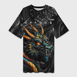 Женская длинная футболка Японский дракон татуировка