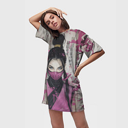 Футболка женская длинная Милина в японском стиле, цвет: 3D-принт — фото 2