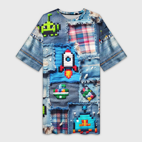 Женская длинная футболка Пиксельная ракета / 3D-принт – фото 1