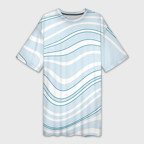 Женская длинная футболка Светлый бело-голубой волнистые полосы / 3D-принт – фото 1