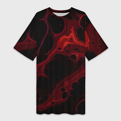 Футболка женская длинная Черно-красная размытая абстракция, цвет: 3D-принт