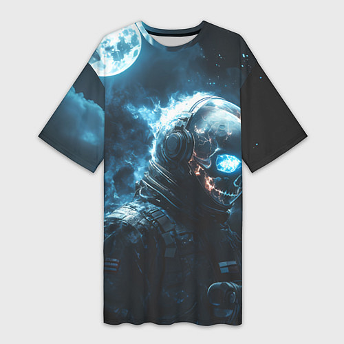 Женская длинная футболка Скелет космонавта и полнолуние / 3D-принт – фото 1