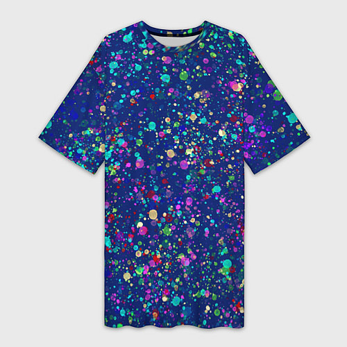 Женская длинная футболка Синий с разноцветными брызгами / 3D-принт – фото 1