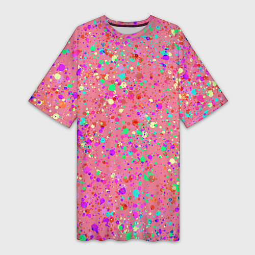 Женская длинная футболка Розовый с разноцветными брызгами / 3D-принт – фото 1