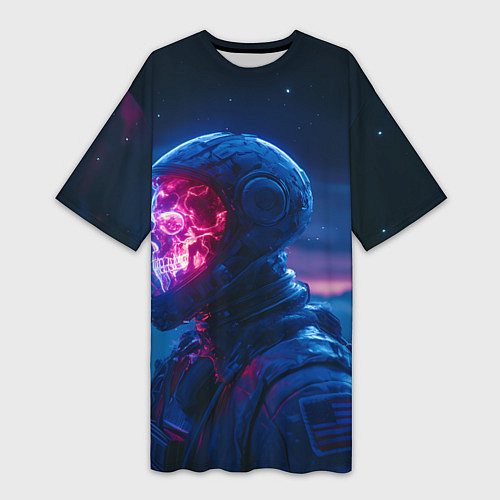 Женская длинная футболка Синий космонавт с красным черепом / 3D-принт – фото 1