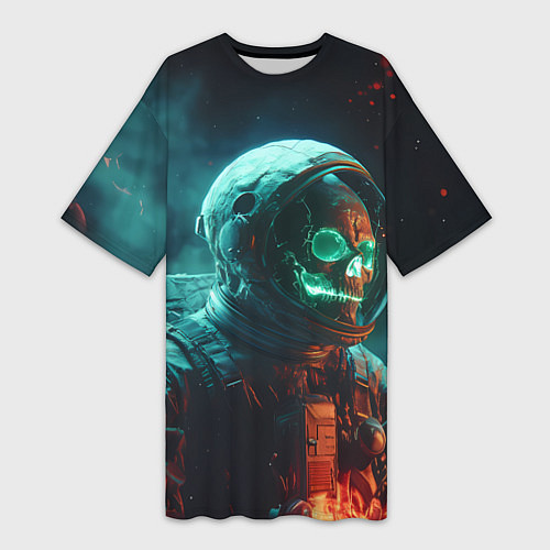 Женская длинная футболка Череп космонавта в скафандре / 3D-принт – фото 1