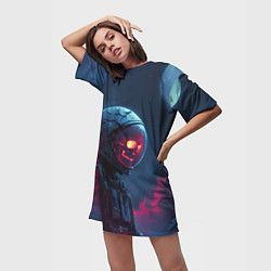 Футболка женская длинная Скелет космонавта под луной, цвет: 3D-принт — фото 2