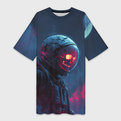 Женская длинная футболка Скелет космонавта под луной / 3D-принт – фото 1