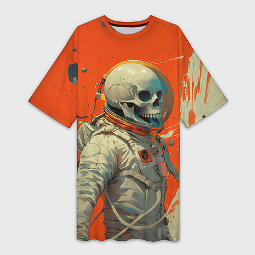 Женская длинная футболка Скелет космонавт и краска на фоне / 3D-принт – фото 1