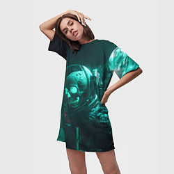 Футболка женская длинная Скелет в космосе, цвет: 3D-принт — фото 2