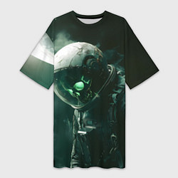 Футболка женская длинная Скелет космонавта в космосе, цвет: 3D-принт