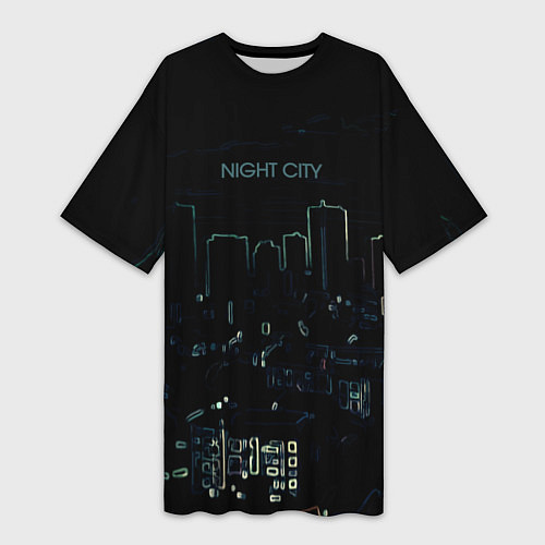 Женская длинная футболка Night city чёрный стилизованный / 3D-принт – фото 1