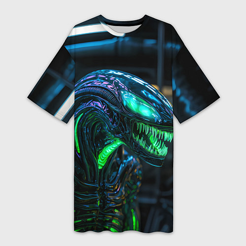 Женская длинная футболка Чужой с зеленым неоном / 3D-принт – фото 1