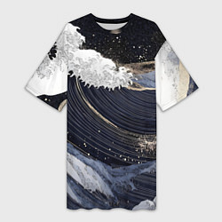 Женская длинная футболка Волны моря с блестками