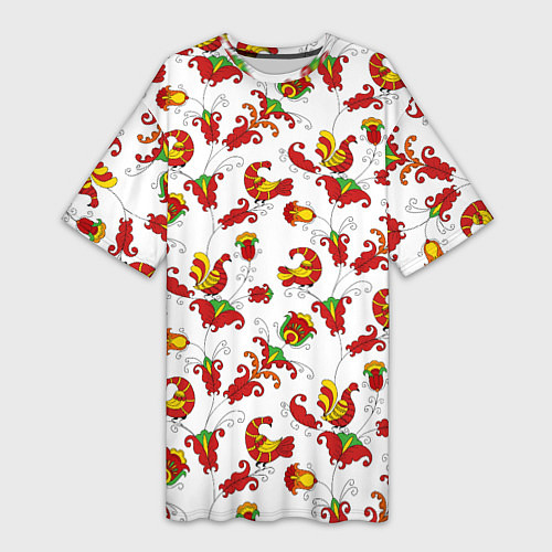 Женская длинная футболка Русский народный орнамент в стиле росписей Северно / 3D-принт – фото 1