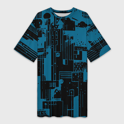 Женская длинная футболка Чёрно-синий абстракция геомтеричный / 3D-принт – фото 1