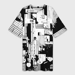 Женская длинная футболка Чёрно-белый светлая абстракция