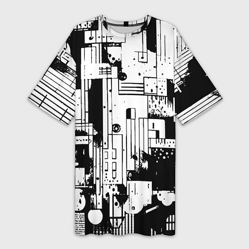 Женская длинная футболка Чёрно-белый светлая абстракция / 3D-принт – фото 1