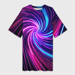Женская длинная футболка Неоновый вихрь из светящихся линий