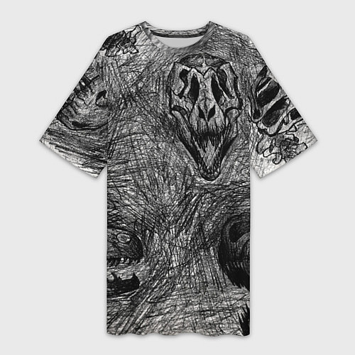 Женская длинная футболка Черепа динозавров - эскиз / 3D-принт – фото 1