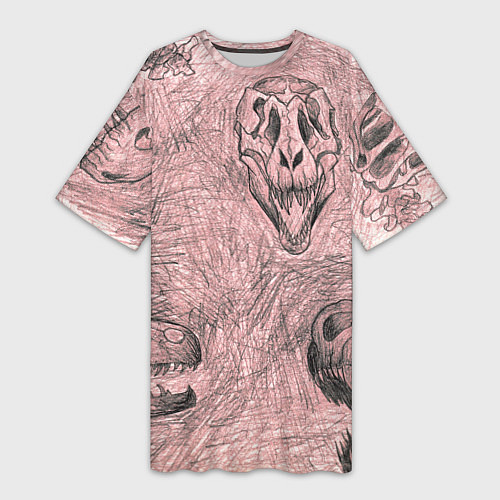 Женская длинная футболка Черепа динозавров - эскиз / 3D-принт – фото 1